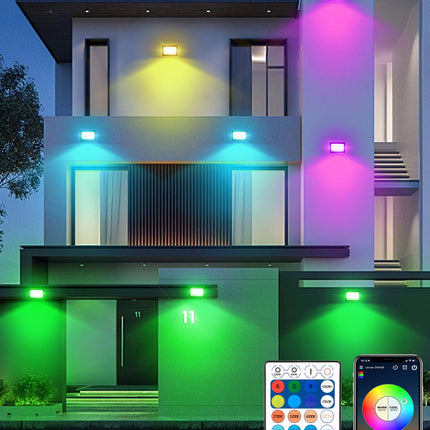 RGB LED Flood Light Outdoor 300W Equivalent, 30W Bluetooth RGBCW Smart Floodlights 2700K, 16 Million Color Changing, Timing, Music Sync, IP66 Waterprrof Landscape Lighting with US Plug (4 Pack)