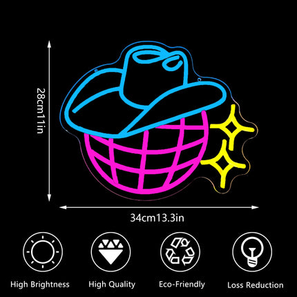 Manimo Cowboy Disco Ball Neon Sign, Cowgirl LED Neon Signs for Wall Decor, Game Room Man Cave Decor, USB Powered for Living Room Man Cave Decor Party Bar Wedding Christmas Birthday (13.311in)
