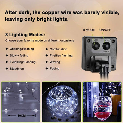 Brizled Outdoor Solar Fairy Lights 2 Pack, Total 132FT 400 LED Solar String Lights, 8 Modes Solar Christmas Lights with Memory Waterproof Outside Twinkle Lights for Indoor Wedding Party Cool White