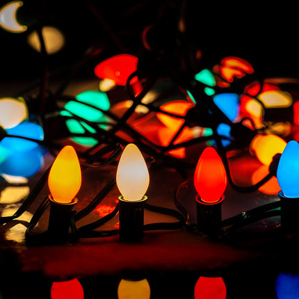 25-Pack C7 Multicolor 7-Watt Christmas Light Bulbs, Ceramic Base, Extended Life