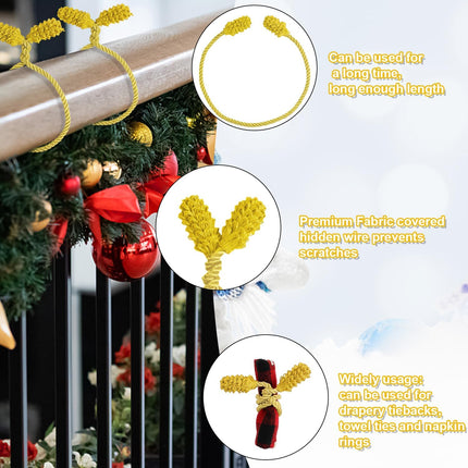 DIYASY Decorative Garland Twist Ties, 12 Pcs Gold Christmas Banister Wraps for Stairs Reusable & Flexible Railing Wraps Home Decorations