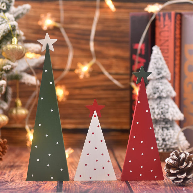 3 Pcs Wooden Christmas Trees Tabletop Decorations, Rustic Xmas Tree Table Signs Double-Sided Tiered Tray Centerpieces Farmhouse Wood Sign Decor for Home Office Fireplace Farmhouse (color 1)