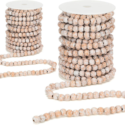 Giegxin 2 Pcs 66 Feet in Total Christmas Wooden Bead Garland Decor Christmas Tree Decorations Handmade Christmas Garland Boho Farmhouse Garland Wood Garland for Christmas Holiday Favors (Rustic White)