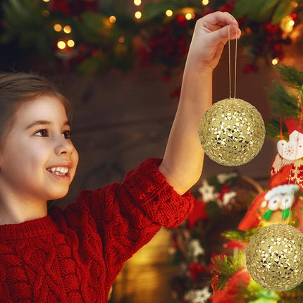 4" 6 Pcs Christmas Balls Ornaments Set Hanging Decorations, Large Xmas Tree Ornaments Balls, Shatterproof Glitter Indoor Christmas Decoration for Tree Holiday Garland Party Bowl Filler, Gold