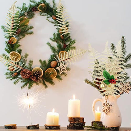 Yunsailing 40 Pcs Christmas Glitter Leaves Artificial Flashing Leaves Tropical Leaf Wedding Picks Flower Arrangements Wreath DIY Leaves Ornament for Wedding Party Xmas Decoration(Champagne Gold)