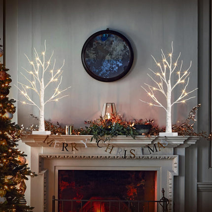 PABIPABI Christmas Decorations 2 Pack Lighted Birch Tree, Artificial Tree with 24 LED Warm White Lights Battery Powered Timer Room Decor, Tabletop Ceterpieces Trees for Home Party Wedding Decor (2FT)