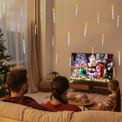 Pensar 20 Pieces Hanging Floating Candles with Remote Control Wands and Auxiliary Clips - Battery Powered Flameless Taper Candles, Flickering LED Candles for Christmas, Halloween, and Home Decorations