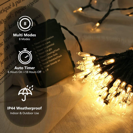 BrizLabs Battery Christmas Lights, 2 Pack 17.94ft 50 LED Warm White Christmas Lights, Green Wire Christmas String Light Indoor/Outdoor, 8 Modes Decorative Holiday Light for Xmas Tree, Wreath, Wedding