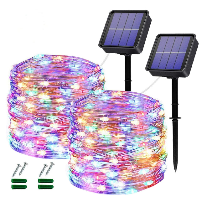 Lezonic Outdoor Solar Christmas Lights Waterproof,2 Pack Total 240LED 24M/80Ft Solar Garden Light Waterproof 8 Modes Outdoor Copper Wire Solar String Lights Patio Decor,Porch Hanging Lights(Colored)