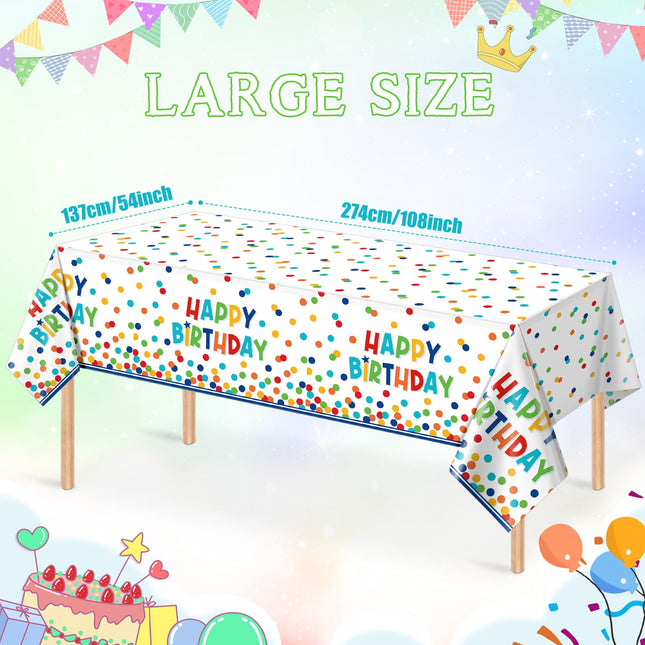 3 Pack Happy Birthday Plastic Tablecloth Decorations,Disposable Colorful Polka Dots Table Cloths,Rectangle Waterproof Table Cover for Girls Boys Birthday Baby Shower Party Decorations,54x108 Inch