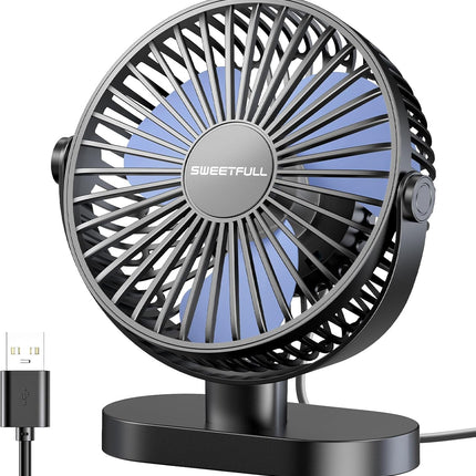 Sweetfull Usb Desk Fan Small Quiet 3 Speeds Mini Personal Portable Fan 360° Rotation Adjustable, 6 Inch Office Table Cooling