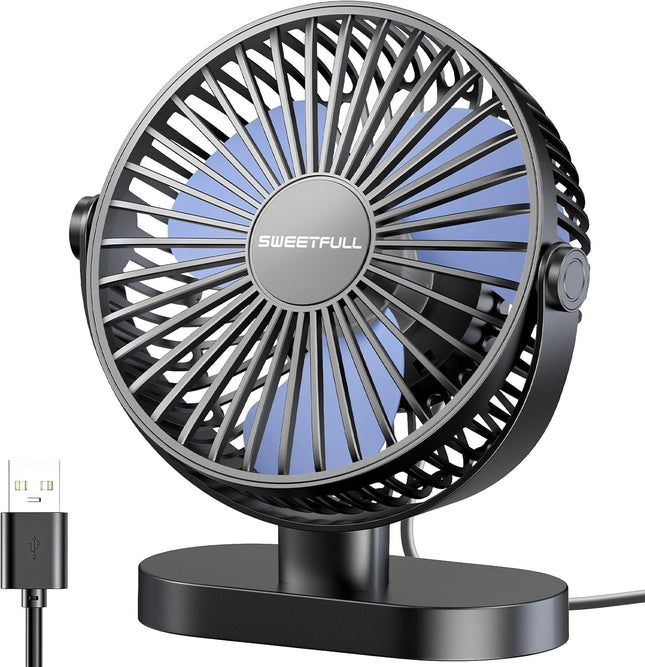 Sweetfull Usb Desk Fan Small Quiet 3 Speeds Mini Personal Portable Fan 360° Rotation Adjustable, 6 Inch Office Table Cooling