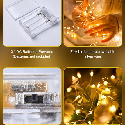 2 Pack Fairy Lights Battery Operated, Twinkle String Lights Waterproof Silver Wire 5 Feet 60 Led Firecracker Starry Lights for DIY Wreath Wedding Party Bedroom Mason Jar Holiday Christmas, Warm White