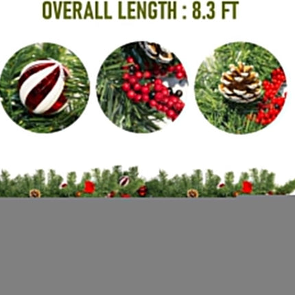 Nerosun 9FT Christmas Garland with 50LED Lights, 2 Pack Battery Operated Prelit Garland Christmas Decorations Timer 8 Mode, Artificial Outdoor Christmas Garland Greenery Pinecone for Indoor Decor