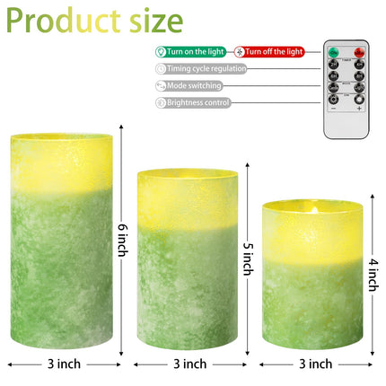 ANGELLOONG Glass LED Candles Flickering, Flameless Battery Operated Candle with Remote, Pillar Electric Timer Candles for Home Holiday Decor, Sandblast Green