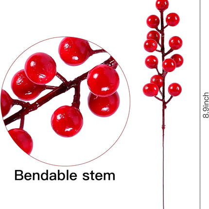 Sggvecsy 30 Pack Artificial Red Berry Stems 8.9inch Christmas Red Berry Picks Holly Berry Branches for Christmas Tree Decorations Holiday DIY Crafts Xmas Ornaments Wedding Home Decor