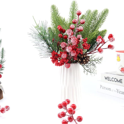 30 Pack Snow Frosted Red Berry Stems 8.9" Holly Frosted Berry Picks Snowy Artificial Red Berries for Christmas Tree Filler Picks and Sprays Holiday DIY Crafts Christmas Decor