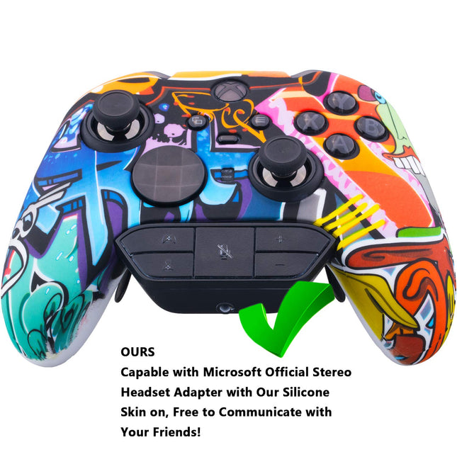 1 x Protective Customize Transfer Print Silicone Cover Skin Cartoon Paints + 6 Thumb Grips Analog Caps for Xbox Elite Series 2 Controller