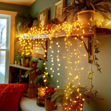HANNAHONG 100 LED Fairy String Light with Remote for Wreath/Garland,Mantel,Christmas Tree,Dorm,Bottel/Jar Decor,Bright Dimmable USB Plug in Silver Wire Twinkle Lights,Waterproof(2 Pack,Warm White)