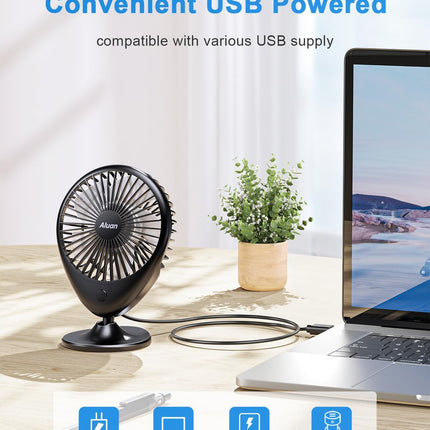 Aluan Desk Fan Small Quiet Usb Fan Portable For Travel 3 Speeds Powerful Desktop Fan 75°Head Rotation Table Fan Personal Mini Fan