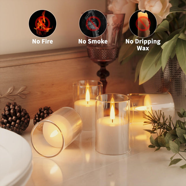 12Pack Flickering Flameless Candles with Timer, LED Candles Battery Powered, Small Flameless Pillar Candles, Votive Candles Battery Operated for Wedding Party Centerpieces Table [Clear, 2"X3"]