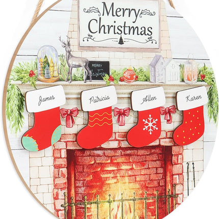 TOARTi DIY Family Name Sign Christmas Wall Decor(11.4x11.4 inches), Rustic Merry Christmas Fireplace Wall Sign Hanging, Retro Xmas Wall Wreath Home Decoration for Mom Grandma Winter