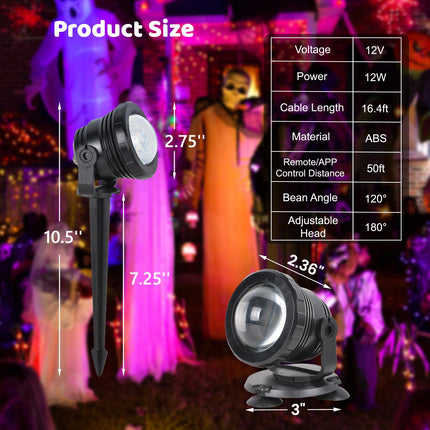 IC ICLOVER Outdoor Spot Lights, Smart APP & Remote Control Color Changing Landscape Lights, 12W LED Landscape Lighting, IP68 Waterproof RGB Outdoor Spotlights for Yard Tree Christmas Year-2 Pack