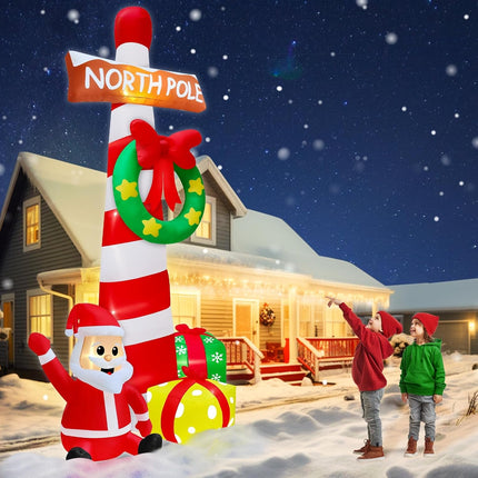 TURNMEON 12 Feet Giant Christmas Inflatable Outdoor Decorations North Pole Guidepost with Wreath Santa Claus Box Built-in LED Lights Blow Up Lawn Outside Yard Garden Party Decor
