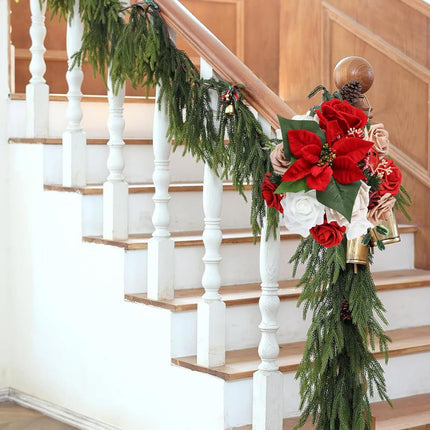 Christmas Flowers Artificial Flowers,Red Poinsettias White Rose and Greenery Deluxe Combo Set for DIY Tree Ornaments Xmas Wreath Floral Arrangements Centerpieces