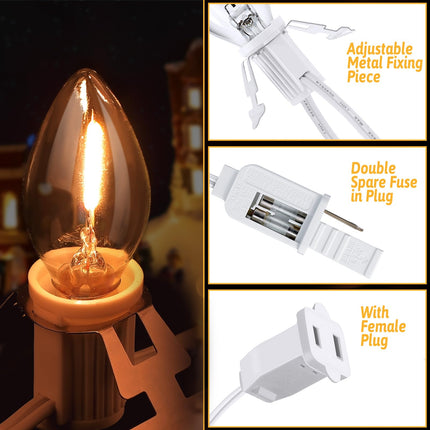 Meonum 1 Pack Christmas Village House Accessories Cord Light Bulbs, C7 Halloween Blow Mold Pumpkin Light with Switch Replacement Compatible with Dept 56 Christmas Holiday Craft Project Decor (12 LED)