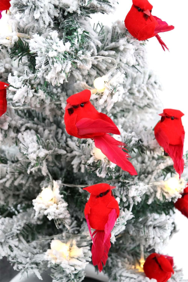 12 PCS Cardinals Christmas Ornaments, Clip On Artificial Red Birds Cardinals for Christmas Tree Ornaments Wreath Centerpiece Crafts Bird Decorations - 3.7" Long