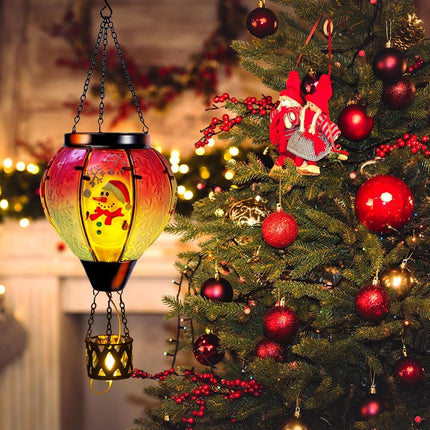 Hot Air Balloon Decorations, Christmas Snowman Outdoor Hanging Lights with Candle Holder, Solar Lanterns Outdoor Waterproof for Garden, Patio, Lawn Decor