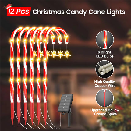 Christmas Decorations Outdoor, AHAORIGIN 12 Pack Solar Candy Cane Lights Christmas Yard Decorations Outside with 10 Modes and Bright 72 LED, 28ft Longer Waterproof Solar Christmas Pathway Lights