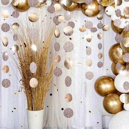 Glitter Party Decorations Champagne Gold Hanging Streamer Circle Dots Garland Paper Dots String Bunting Banner Backdrop Background Decor for Birthday Wedding Anniversary Engagement Christmas
