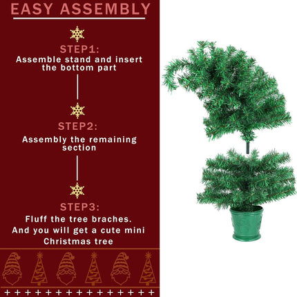 CCINEE 2Ft Artificial Christmas Tree, Green Mini Bendable Tabletop Hinged Christmas Tree with Plastic Stand 120 Branch Tips for Xmas Party Supplies Home Indoor Decoration