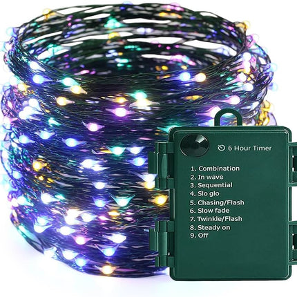 MASHANG Christmas Lights Battery String Lights Multicolor 18FT 50 Micro LEDs Starry Lights Fairy Lights Firefly Lights with Dark Green Copper Wire for Christmas Tree, Wreath, DIY, Wedding, Holiday