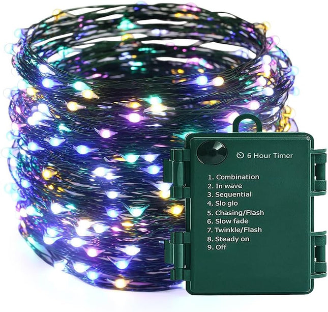 MASHANG Christmas Lights Battery String Lights Multicolor 18FT 50 Micro LEDs Starry Lights Fairy Lights Firefly Lights with Dark Green Copper Wire for Christmas Tree, Wreath, DIY, Wedding, Holiday