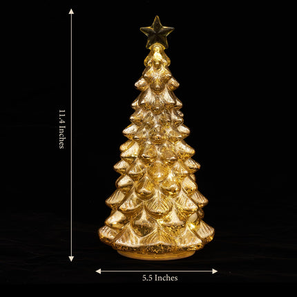 Mercury Glass Christmas Tree 11 Inches Battery Operated Timer Lighted Gold Xmas Star Trees Decorations Table Top Centerpiece Mantel Window Home Decor
