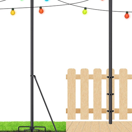 XDW-S String Light Pole - Steel Poles for Outdoor String Lights Hanging, Garden, Backyard, Patio Lighting Stand for Parties, Christmas, Wedding, 2 Pack