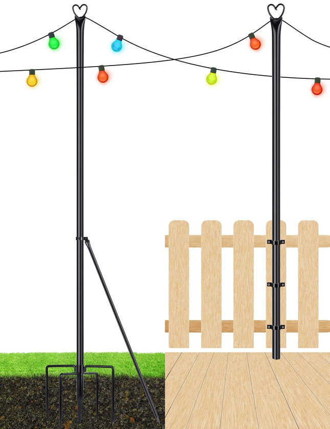 XDW-S String Light Pole - Steel Poles for Outdoor String Lights Hanging, Garden, Backyard, Patio Lighting Stand for Parties, Christmas, Wedding, 2 Pack