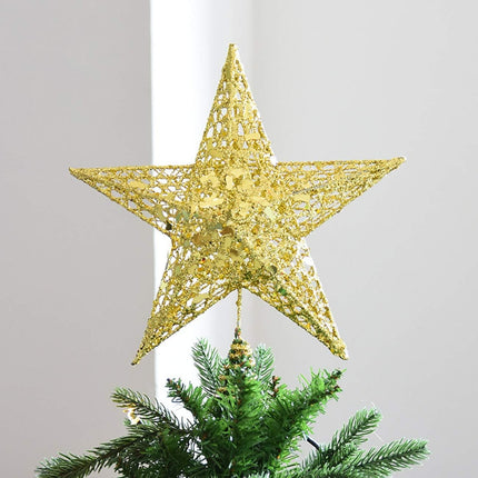 10” Christmas Tree Topper Star Tree-top Star Christmas Tree Decoration Indoor Party Home Decoration (Gold)