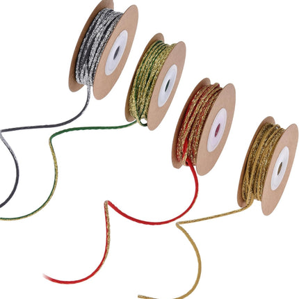 4 roll Christmas Ribbon 2mm Width Xmas Tree Trim Garland Rope Wrapping Ribbon for Craft Projects Party Wedding Home Decorations (Metallic Glitter Rope)