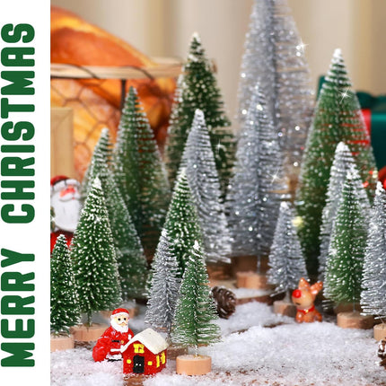 Set of 35PCS Mini Christmas Tree, Christmas Pine Cones, 2oz Fake Snow Powder, Mixed Christmas Decoration, Xmas Village Displays Winter DIY Crafts (Classic Green)