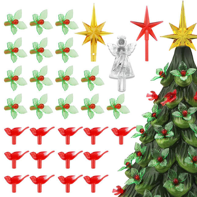 Ceramic Christmas Tree Replacement Light Bulbs Set, 153Pcs Vintage Ceramic Christmas Tree Replacement Bulbs Medium Light Bulbs Ornaments and 3Pcs Topper Stars for Ceramic Christmas Tree
