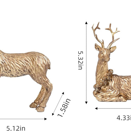 Gold Reindeer Christmas Decoration, 2Pcs Small Christmas Reindeer Figurines Indoor, Tabletop Reindeer Statue Christmas Decor, Resin Deer Figurine Decorations for Home