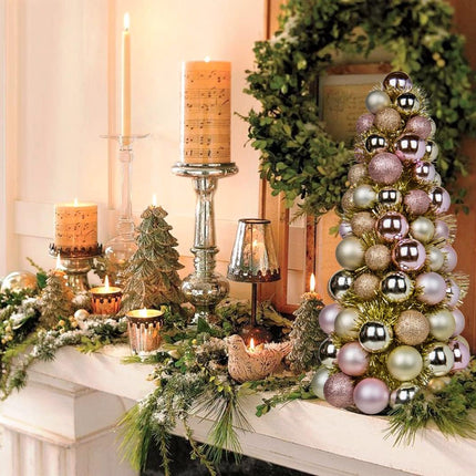 16" Mini Christmas Tree, Small Xmas Tree Decorations with 94 PCS Shatterproof Christmas Ornaments Balls for Christmas Party Centerpiece -Gold Pink