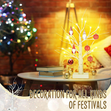 Macarrie 8 Pcs Christmas Tree Decorations 18 Inch Lighted Birch Tabletop Tree LED Winter Decor Small Artificial Light up DIY Women Wedding Battery Powered or USB Twinkling Fairy Branch(White)