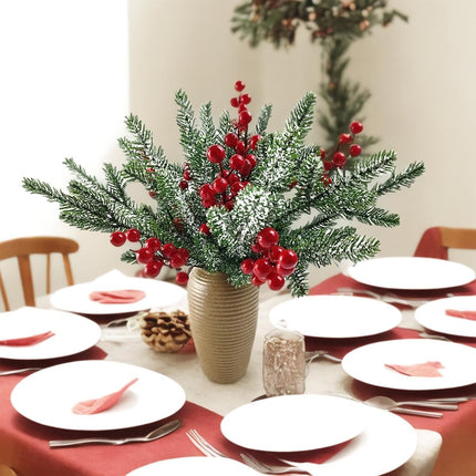 TIHOOD 13PCS 11.8” Snow Frosted Artificial Pine Branches Christmas Snowy Pine Needles Fake Greenery Pine Spray Picks for DIY Crafts Garland Wreath Xmas Embellishing Home Holiday Decoration