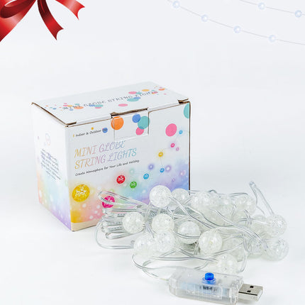 Globe String Lights,10FT 30 LED USB Fairy Lights,8 Modes Crystal Crackle Ball Lights,Waterproof Decorative Christmas Lights for Indoor,Outdoor,Bedroom,Classroom,Wedding,Party,White