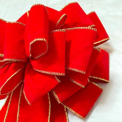 Christmas Large Bows Boxed, 45x12 Inches Gold Wired Red Velvet Bows with Long Tails for Wreath Floral, Christmas Tree Topper, Outside Red Bowknot for Wedding Car Garden Yard Front Door